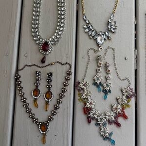 Lot of 4 Crystal Costume Jewelry Sets Necklaces Earrings